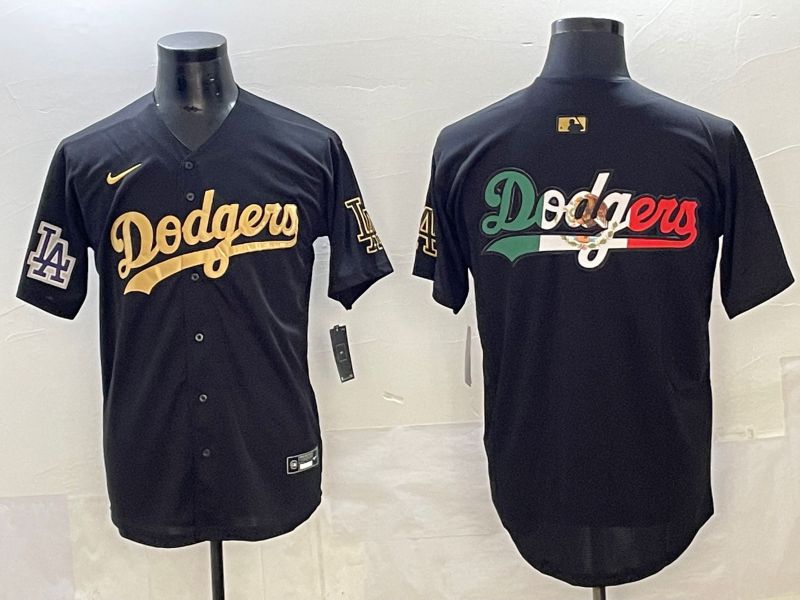 Men Los Angeles Dodgers Blank Black Gold Nike MLB Jersey style 0012